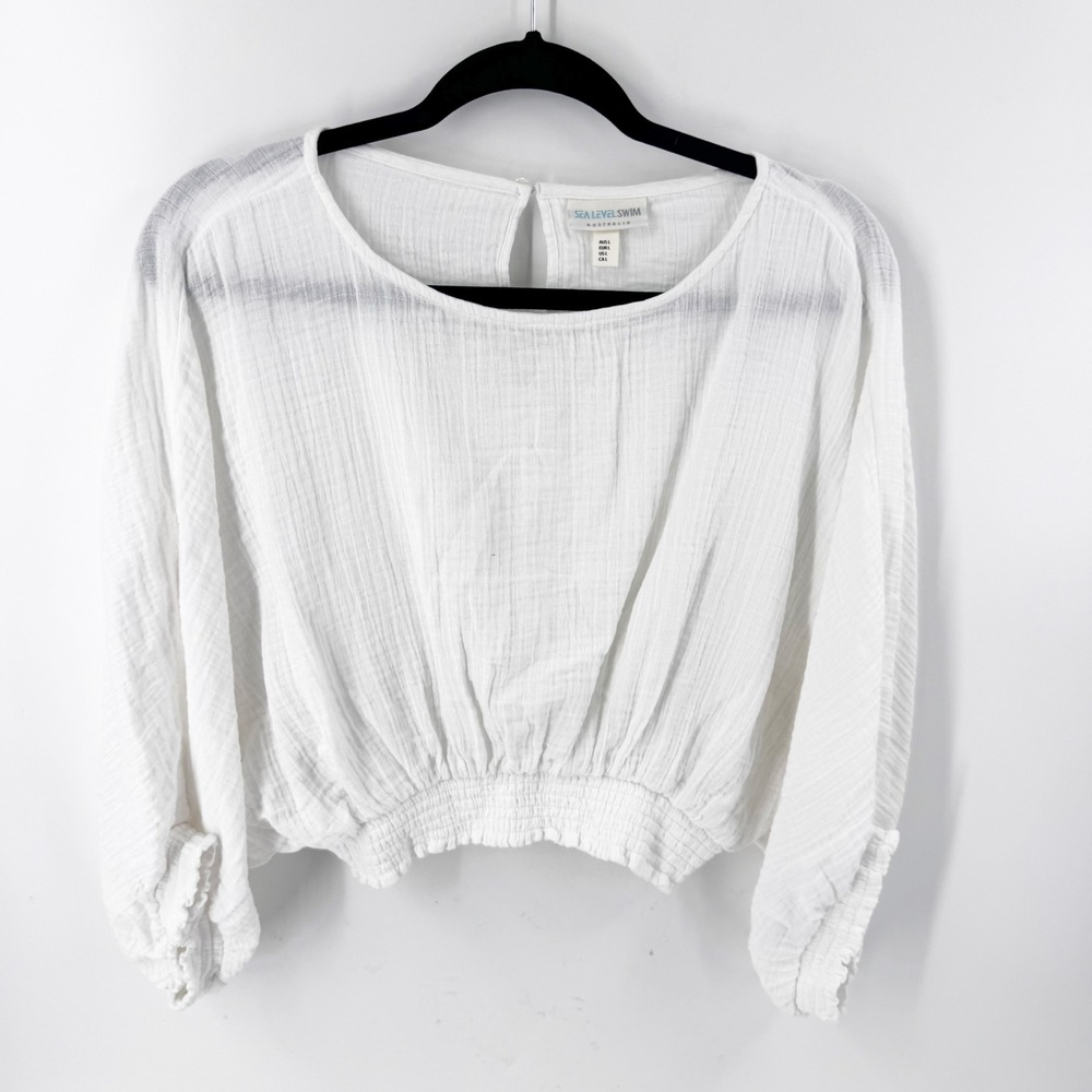 SEA LEVEL SWIM AUSTRALIA‎ White Gauze Smocked Crop Top Womens L